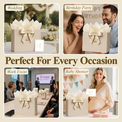 Gift Bags Medium with Handles with Ribbon 1 count (Pack of 1) Champagne Beige