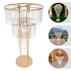 Wedding Crystal Flower Stand 3-Tier Gold Iron Acrylic 19.69×38.58in