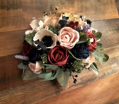12PC Navy Blue Burgundy Blush Bridal Bouquet & Matching Sola Wood Wedding Flower