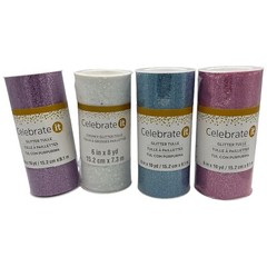 Lot 4 NEW Glitter Tulle Spools 6″ x 10 yds ea. Pastel Pink White Blue Purple