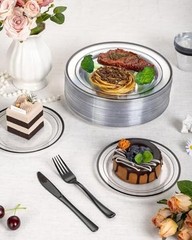 3Pcs Clear Disposable Plastic Party Plate Cup Napkin Sets | 50 Black