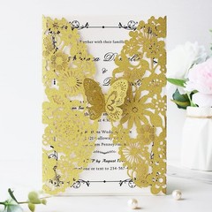 Elegant Gold Glitter Butterfly Wedding Invite Set – 50 Count