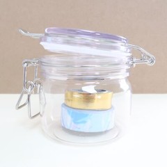 Clear Hard Plastic Round Bottom Kitchen Jars w/ Clasp Holds 6.5oz (6-Pack)
