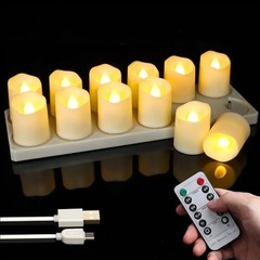 12pcs LED Rechargeable Tea Lights with Remote Timer and USB 12pcs Warm White
