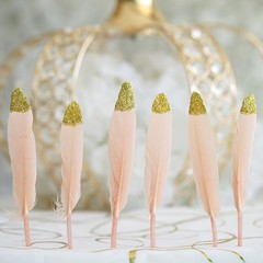 90 BLUSH Glittered Gold Tip Natural Turkey Feathers Wedding Party Decorations