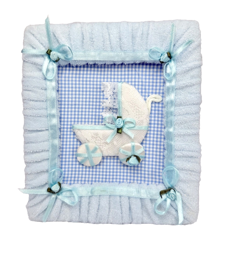 Tiny Treasure Photo Album Baby Carriage Light Blue Terry Satin Ribbon 4×6 VTG 99