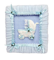 Tiny Treasure Photo Album Baby Carriage Light Blue Terry Satin Ribbon 4×6 VTG 99