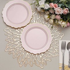 30 ROSE GOLD 8″ Round Plastic Dinner Plates GOLD Scalloped Rim Events Wedding