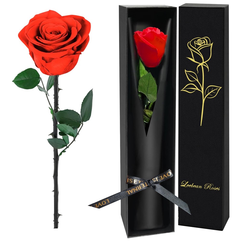 Leebean Single Forever Roses Luxury Gift for Women/Men, Birthday 1 Rose, Red