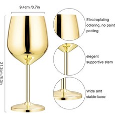 Set of 6 18 oz Stainless Steel Gold Wine Glass Unbreakable