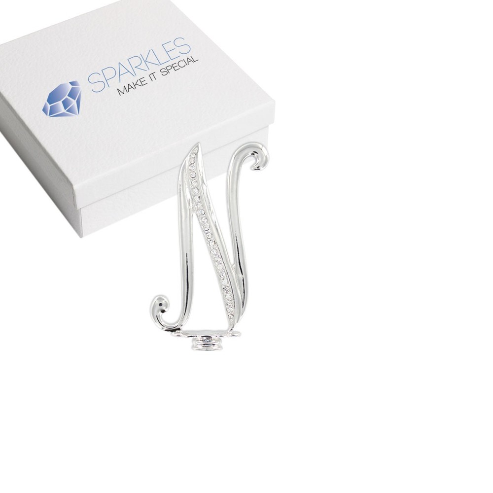 Rhinestone N Cake Topper Monogram Birthday Wedding Diamond Silver Crystal 4″
