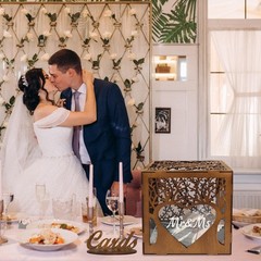 Wooden Wedding Card Box with Slot & Acrylic Window, Brown Gift Card Box for W…