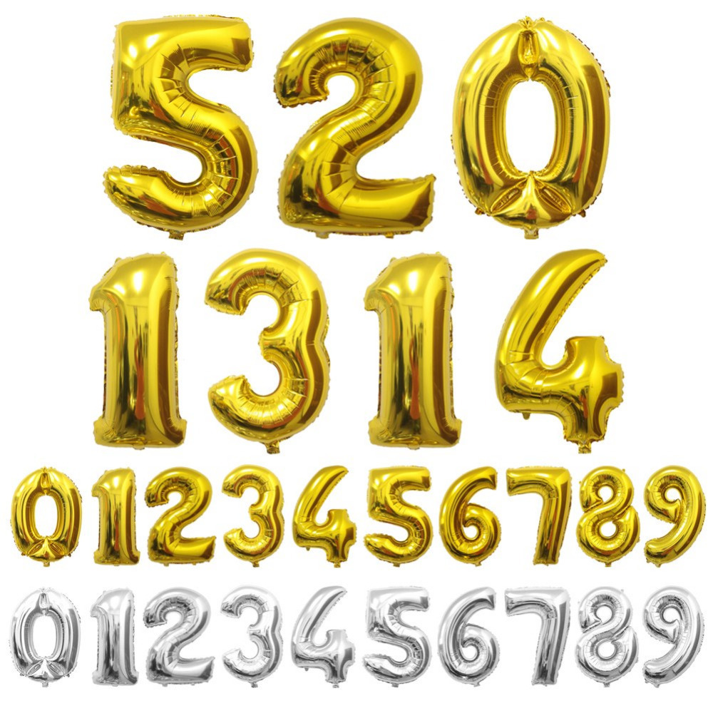 16″ 40″ Silver Gold Mylar Foil SELF SEALING BALLOON Number Party Birthday Decor