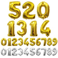 FOIL NUMBER BALLOON 40 INCH LARGE HELIUM NUMBER BALLOON 0-9 IN GOLD AND SILVER