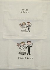 3PC Bride and Groom Wedding Gift His and Hers Towel Set Formal Champagne Bouquet