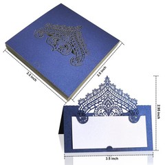 50 PCS Navy Blue Laser Cut Wedding Place Cards Tented Blank Cardstock Name