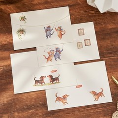 72 Pieces Cute Cat and Dog Writing Paper Envelopes, Half letter Beige