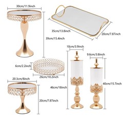 10Pcs Gold Iron Crystal Acrylic Cake Stand Set for Display and Decoration