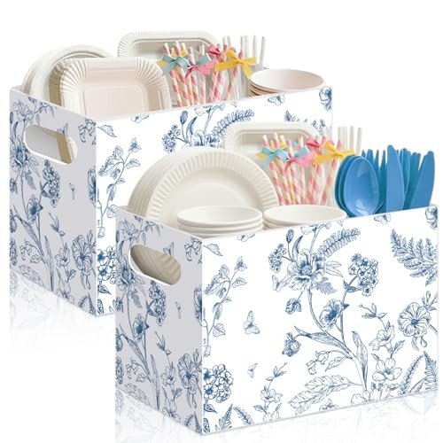 2 Pcs Blue and White Utensil Holder Paper Utensil Caddy for Wedding Floral
