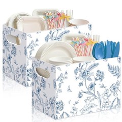 2 Pcs Blue and White Utensil Holder Paper Utensil Caddy for Wedding Floral