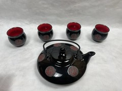 New Black Glossy Chinese Wedding Tea Set Double Happiness 囍 Teapot + 4 Cups