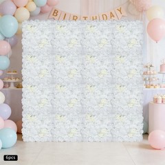 6 Pieces Artificial Flower Wall Panel, White Flower Backdrop Wall Decor