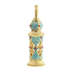 Vintage Enamel Peacock Blue Perfume Bottle Hollow Metal 0.4 Ounces,
