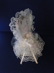New Elegant Lace Covered Heart Mirror with shimmering flower Wedding CakeTop #83