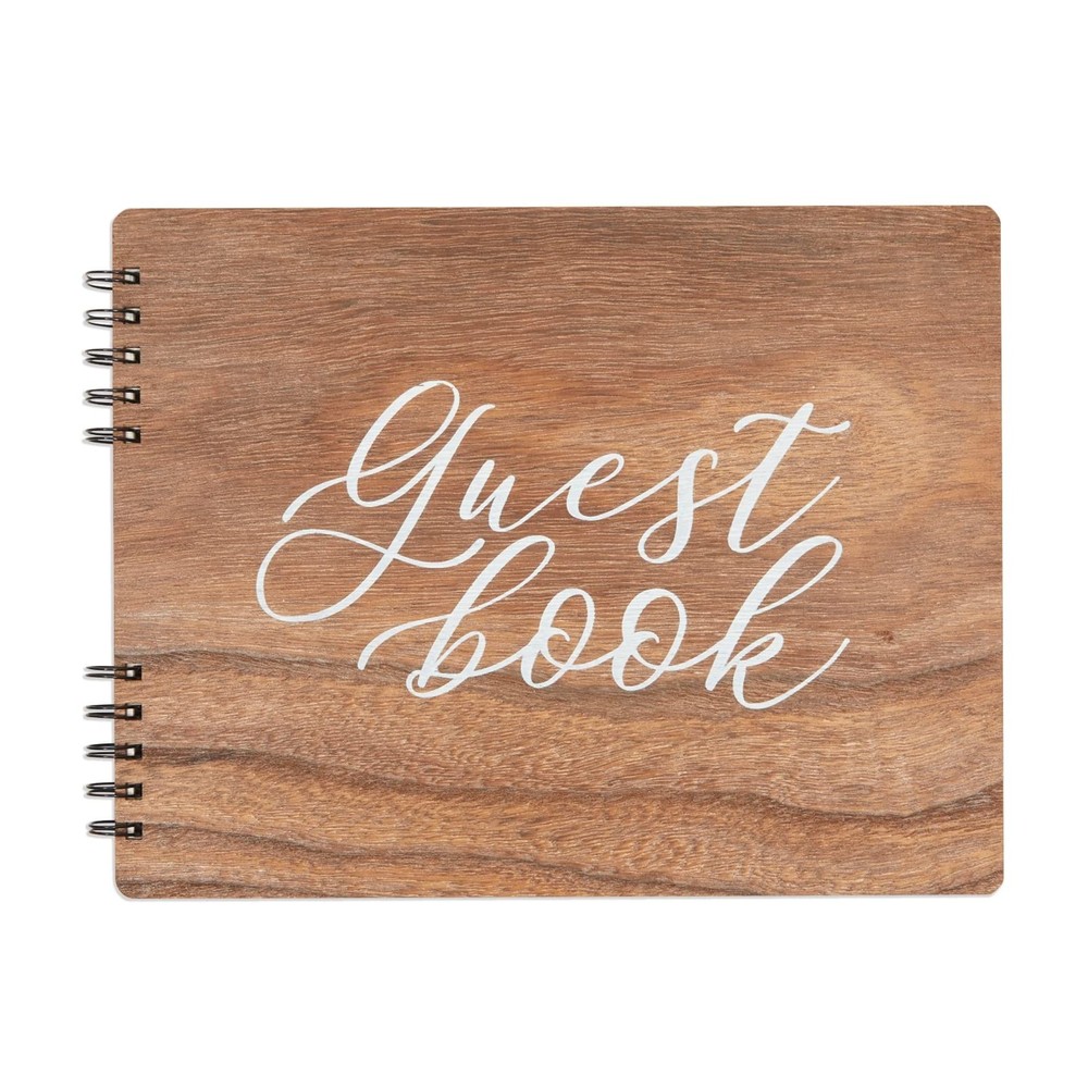 Paper Junkie Rustic Wooden Guest Book for Party – 112 Pages, 11.25 x Brown