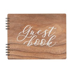 Paper Junkie Rustic Wooden Guest Book for Party – 112 Pages, 11.25 x Brown