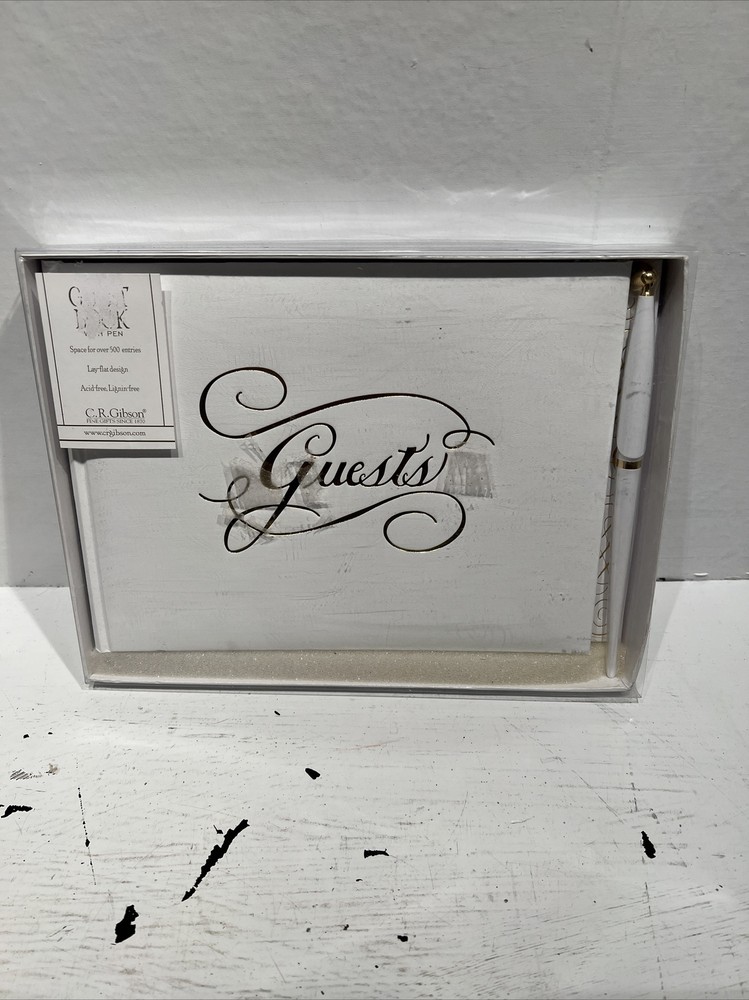 CR Gibson Gold Guest Book With Pen, Ivory and Gold, 9-3/4-Inch by 7-3/4 Inch