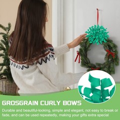 6 Pcs 4 Inch Grosgrain Curly Bows for Gift Wrapping Self-Adhesive Dark Green
