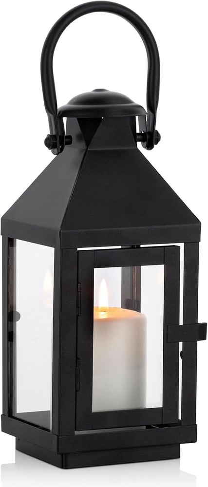 Nuptio Garden Lanterns for Candles, 20cm/7.87in Tall Vintage Small, Black