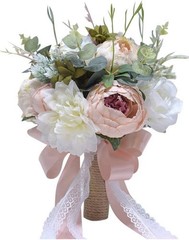 Artificial Flower Bridal Bouquet With White, Champagne, Pink Silk Flower Bouquet