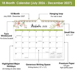 2026 Wall Calendar – 2026-2027 Calendar, 18 Month Calendar Runs from July 202…