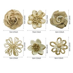 46 PCS Natural Burlap Flowers Set, 3 Rolls Lace Burlap Ribbon and 40 PCS 2