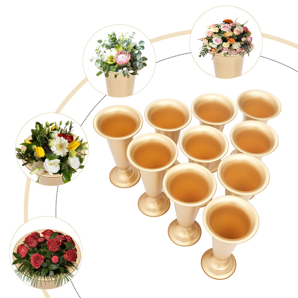 Metal Wedding Centerpieces Vase Decor Metal Trumpet Flower Vase 10Pcs Gold 9.8in