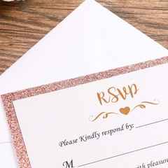 ponatia 25 Pieces/Pack Rose Gold Glitter Printed RSVP Cards with Envelopes