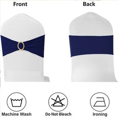 50 Pack Navy Blue Chair Sashes with Gold Buckle Slider, Spandex Dark Blue Ban…