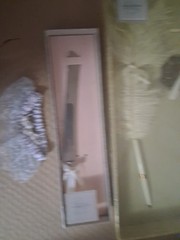 VTG HALLMARK PLUME PEN W/ QUILL HOLDER WEDDING CAKE KNIFE & GARTER READ DESCRIPT