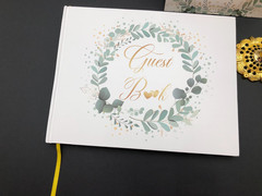 NEW Gold & Greenery Wedding Guest Book 7 x 9 inches | Pen & Table Sign | Resgi..