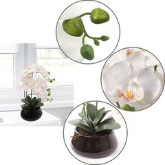 Larksilk 8-Pack Bulk White Artificial Orchids in Pots ? Silk Phalaenopsis Flo…