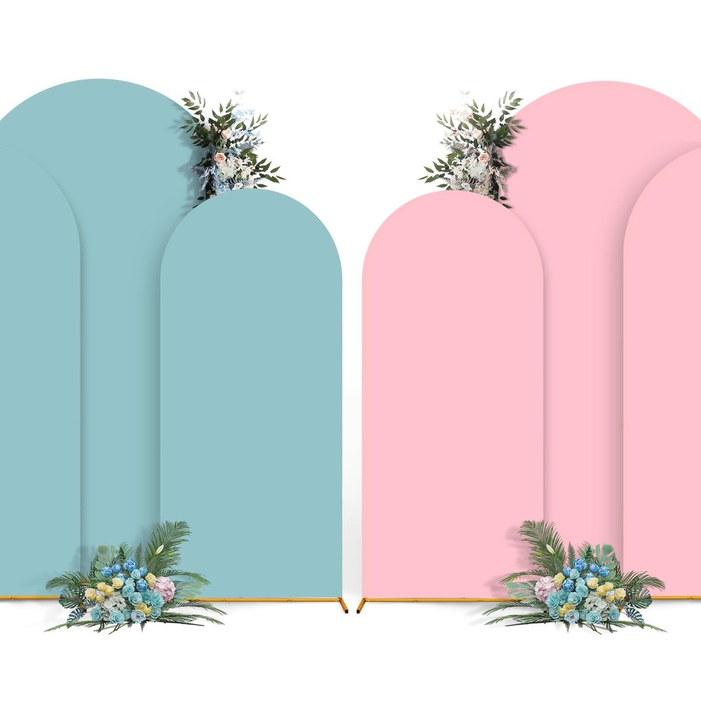 GOJAWAY 6+6.6+7.2FT Blue/Pink Wedding Arch Cover, Spandex Fitted Wedding Arch