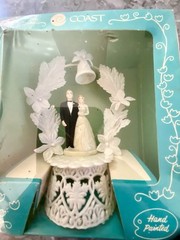 Vintage 1960s 1950s Hand Painted Bride & Groom Wedding Cake Topper NEW in box