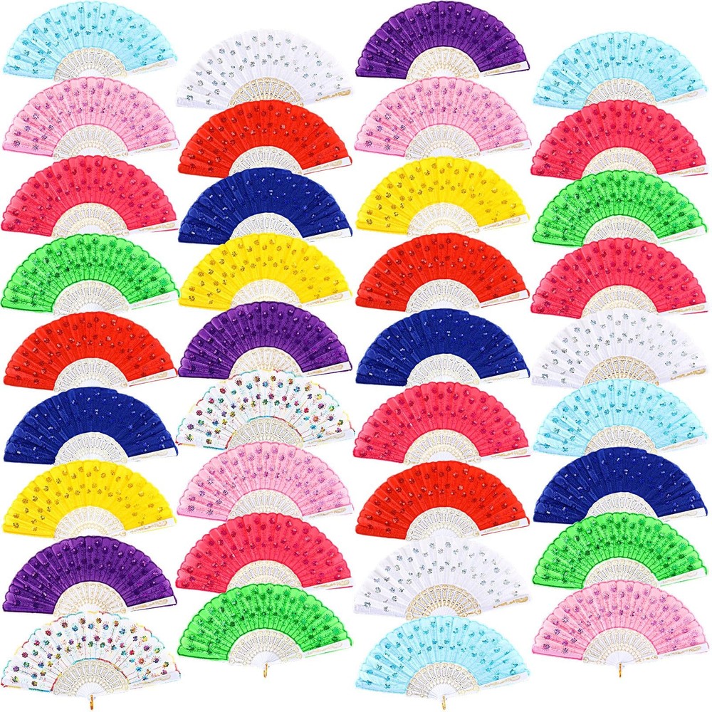 Vicenpal 36 Pcs Peacock Hand Fans Bulk for Women Folding with 36 Bright