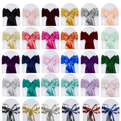 YCC Linens – Satin Chair Sashes Ribbon Bow Wedding Banquet Decor (Pack of 10)