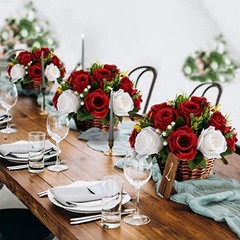 Red Fake Flowers for Wedding Centerpiece Kissing 10 Pieces Crimson Red & White
