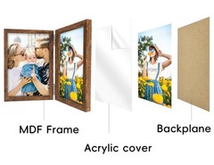 Brown 5×7 Picture Frames Double Photo Frame Folding Vertical Stand Display Si…