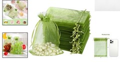 Versatile Green Organza Bags, 100-Piece Set for Weddings and Christmas Gifts