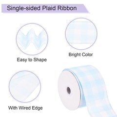 Plaid Check Ribbon, 2.5 Inch x 10 Yards Gingham Ribbon, Light Blue